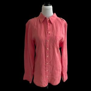 Women’s Linen Shirt Approx Size L Deep Coral Button Down